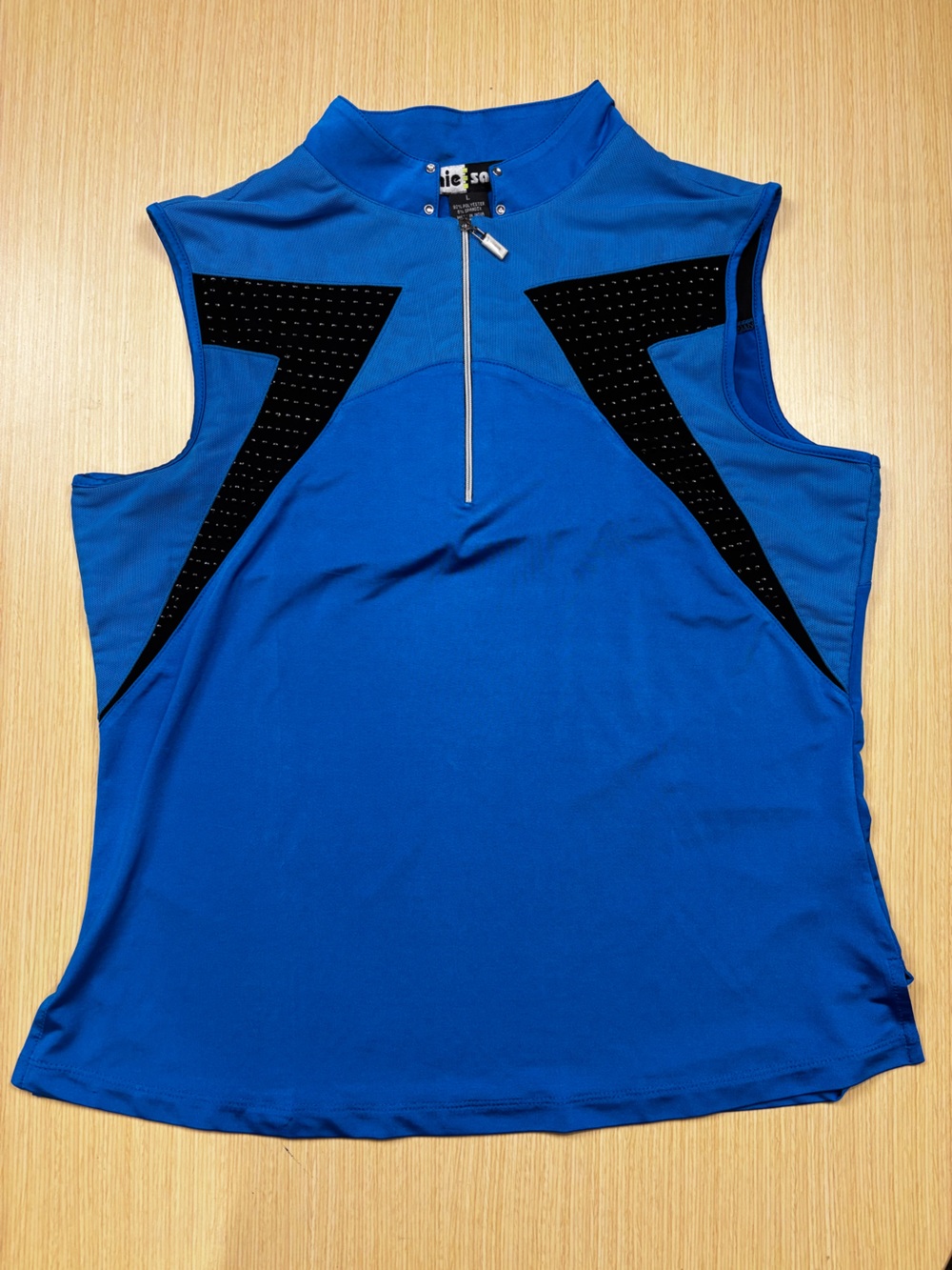 Jamie Sadock Blue & Black Mesh Accent Sleeveless Quarter Zip Golf Top Sz L